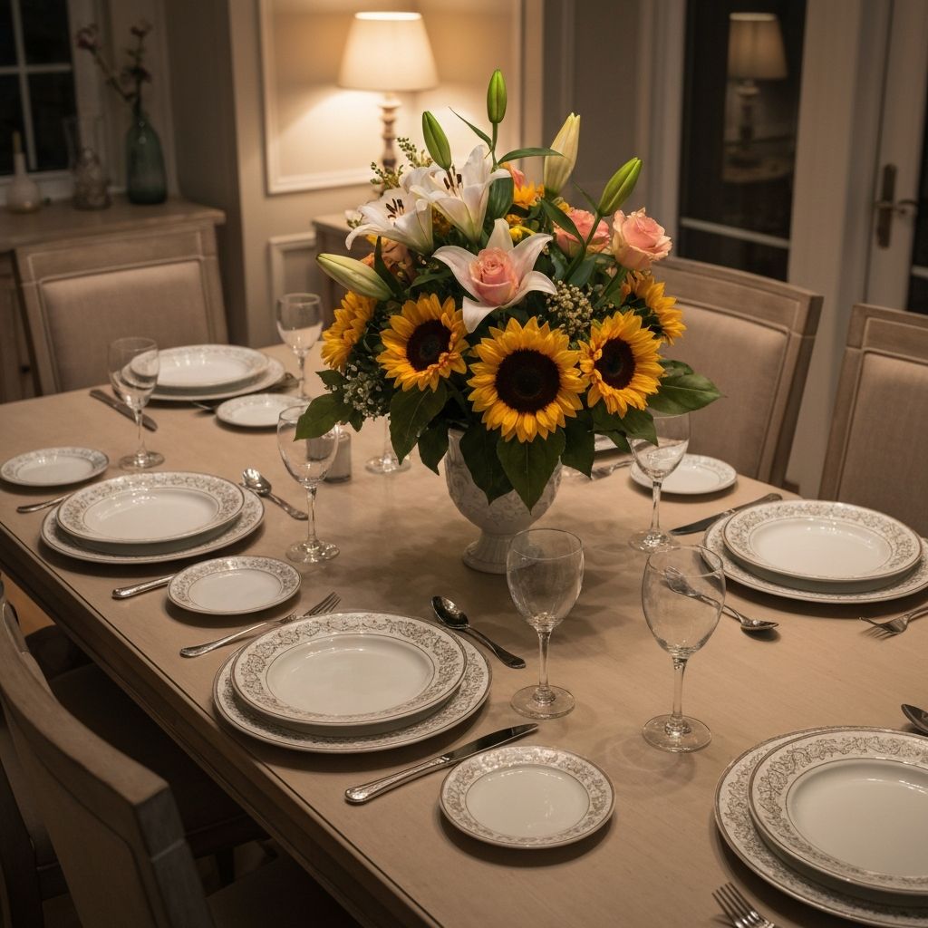 Dinner table set for home gathering